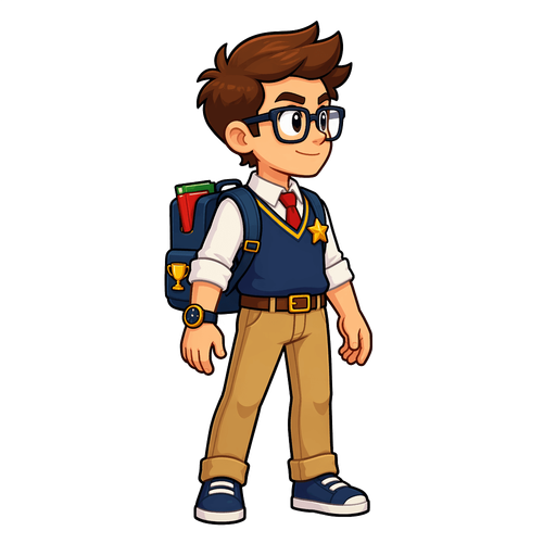 The Overachiever character with glasses, star badge, and backpack